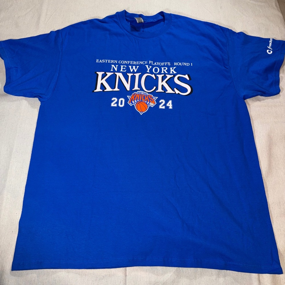 Gildan Mens New York Knicks 2024 NBA Playoffs Round 1 Graphic T-Shirt Blue XL